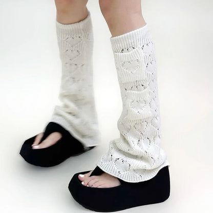 Heart Pointelle Knit Leg Warmers SpreePicky