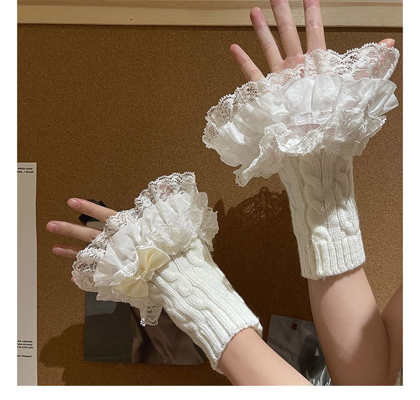 Lace Ruffle Knit Arm Sleeves SpreePicky