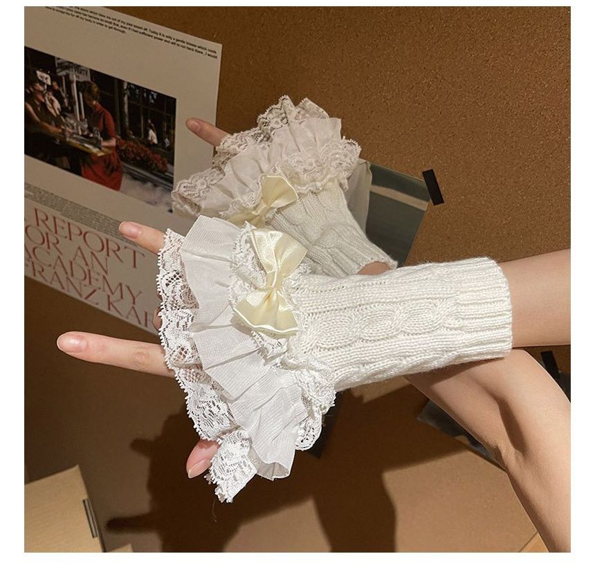 Lace Ruffle Knit Arm Sleeves SpreePicky