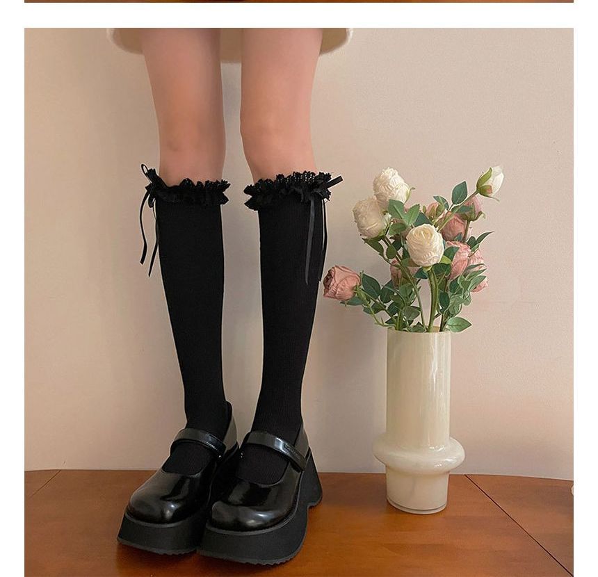 Plain Ruffled Ribbed Tall Socks SpreePicky