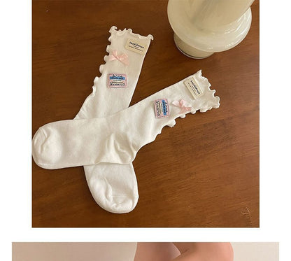 Plain Lettuce Edge Label Applique Socks SpreePicky