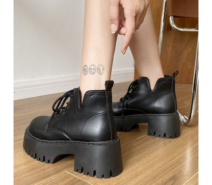 Lace-up Platform Chunky Heel Ankle Boots SpreePicky