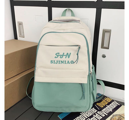 Two Tone Lettering Zip Backpack SpreePicky