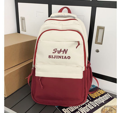 Two Tone Lettering Zip Backpack SpreePicky