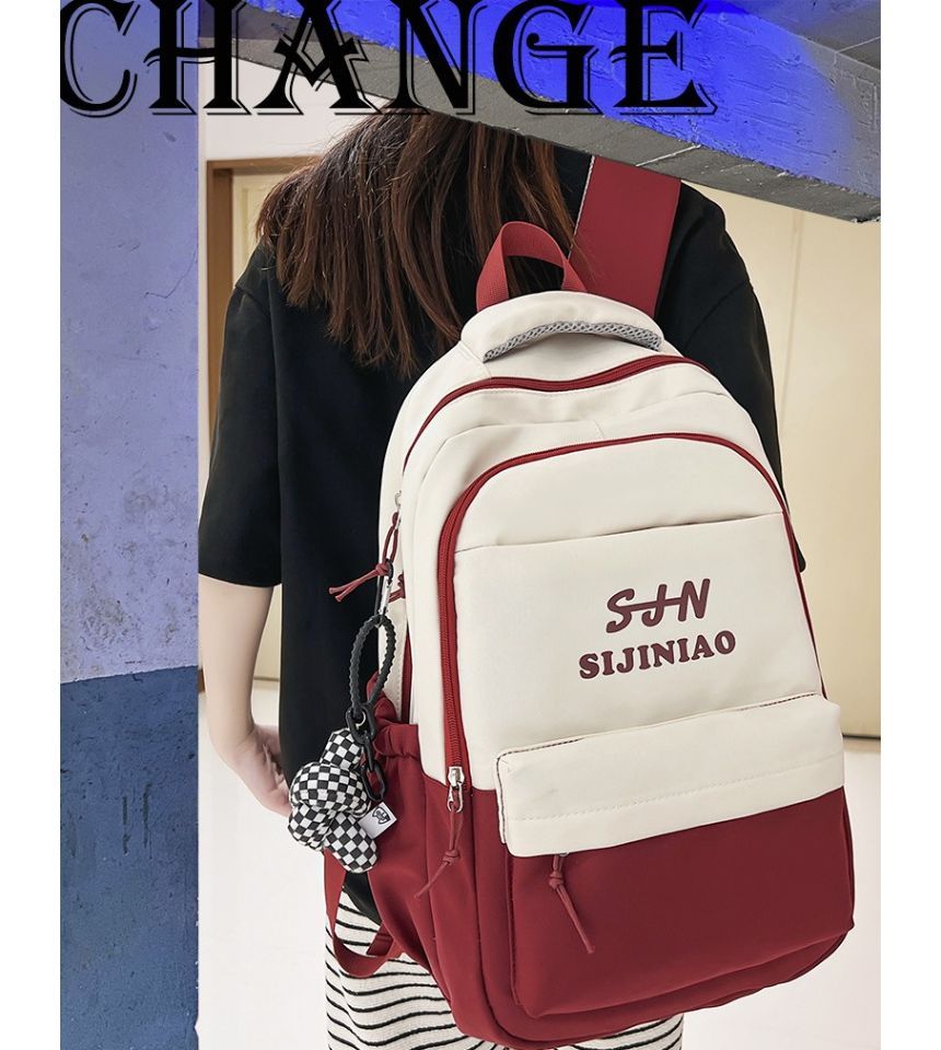 Two Tone Lettering Zip Backpack SpreePicky