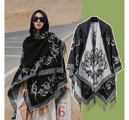 Floral Fringed Hooded Cape SpreePicky