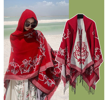 Floral Fringed Hooded Cape SpreePicky