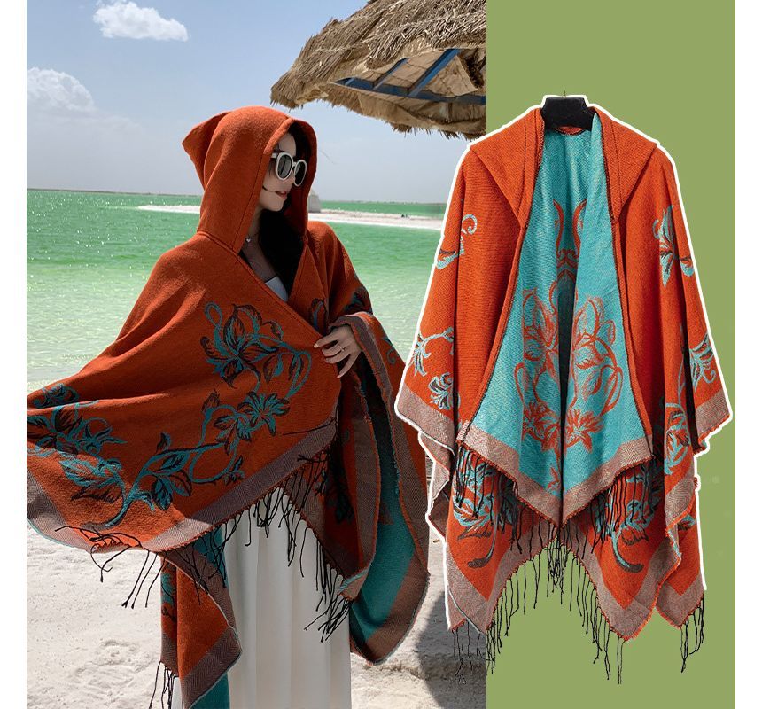 Floral Fringed Hooded Cape SpreePicky