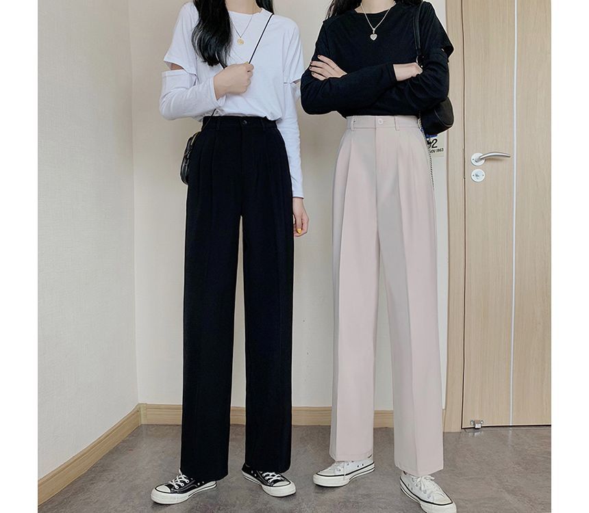 High Waist Plain Loose Fit Suit Pants SpreePicky