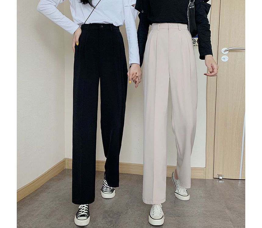 High Waist Plain Loose Fit Suit Pants SpreePicky