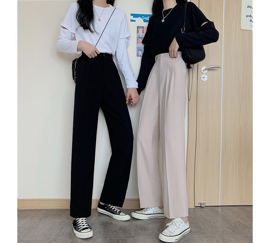 High Waist Plain Loose Fit Suit Pants SpreePicky