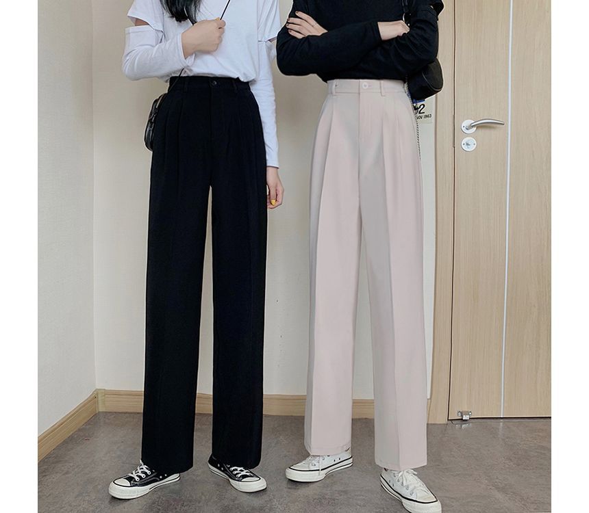 High Waist Plain Loose Fit Suit Pants SpreePicky