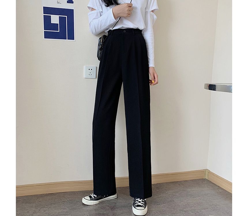 High Waist Plain Loose Fit Suit Pants SpreePicky