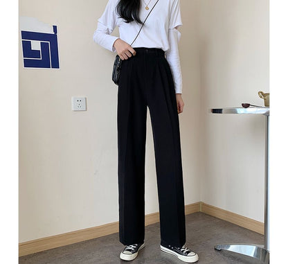 High Waist Plain Loose Fit Suit Pants SpreePicky