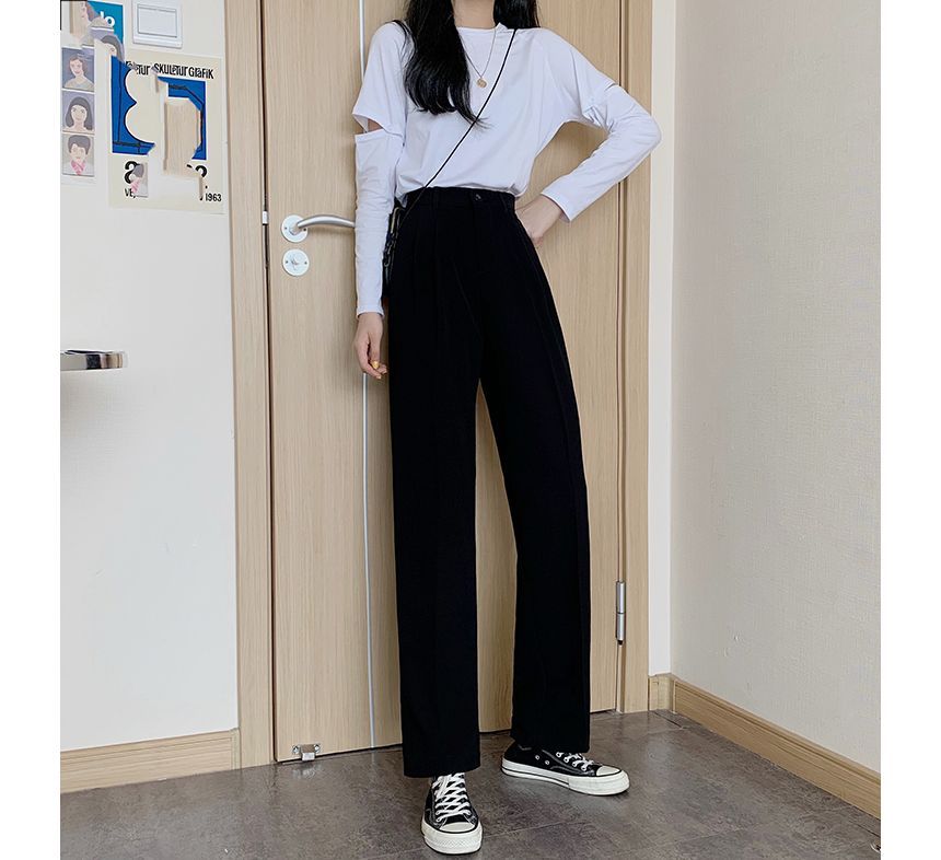 High Waist Plain Loose Fit Suit Pants SpreePicky