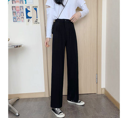 High Waist Plain Loose Fit Suit Pants SpreePicky