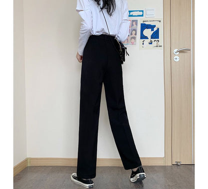 High Waist Plain Loose Fit Suit Pants SpreePicky