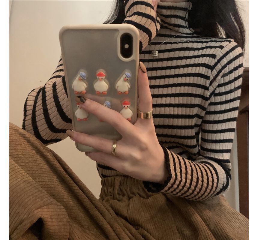 Long-Sleeve Turtleneck Striped Ribbed Knit Top SpreePicky