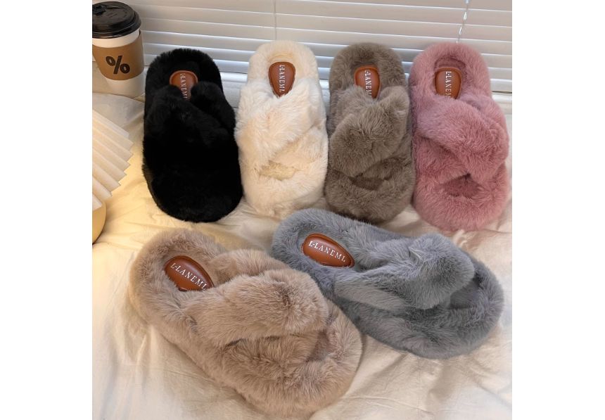 Plain Fluffy Platform Slippers SpreePicky