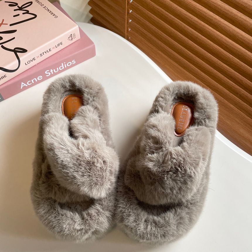 Plain Fluffy Platform Slippers SpreePicky