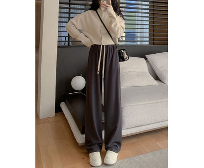 Heart Logo High Rise Drawstring Plain Wide Leg Sweatpants SpreePicky