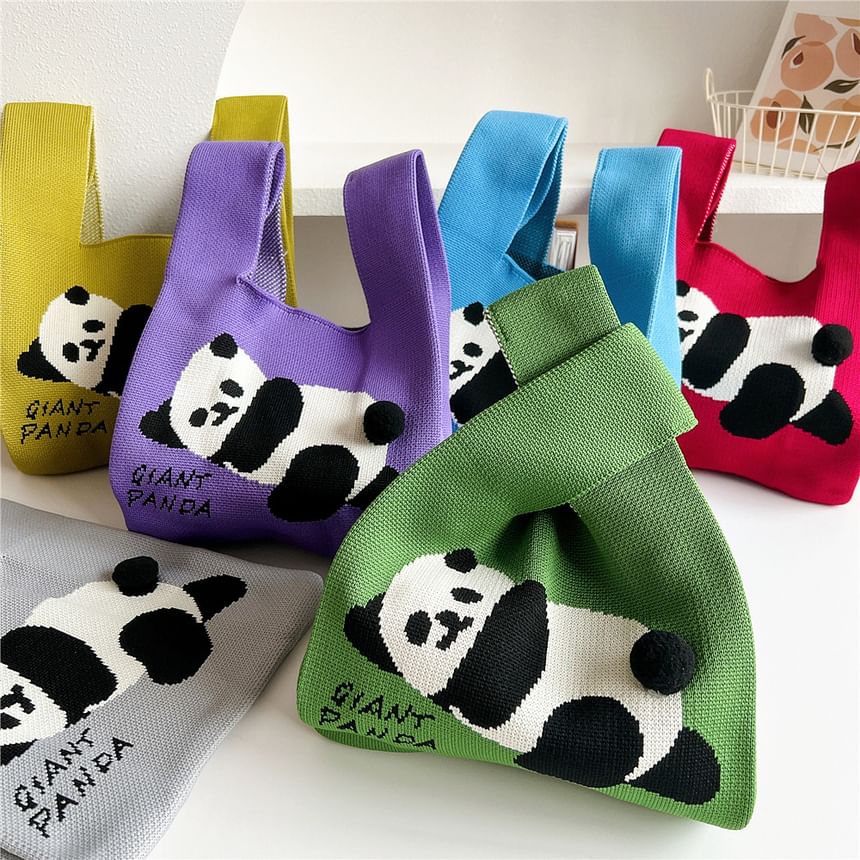 Panda Print Knit Tote Bag SpreePicky