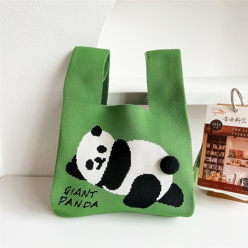 Panda Print Knit Tote Bag SpreePicky