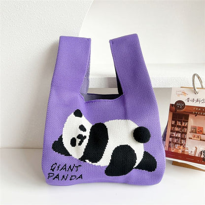 Panda Print Knit Tote Bag SpreePicky