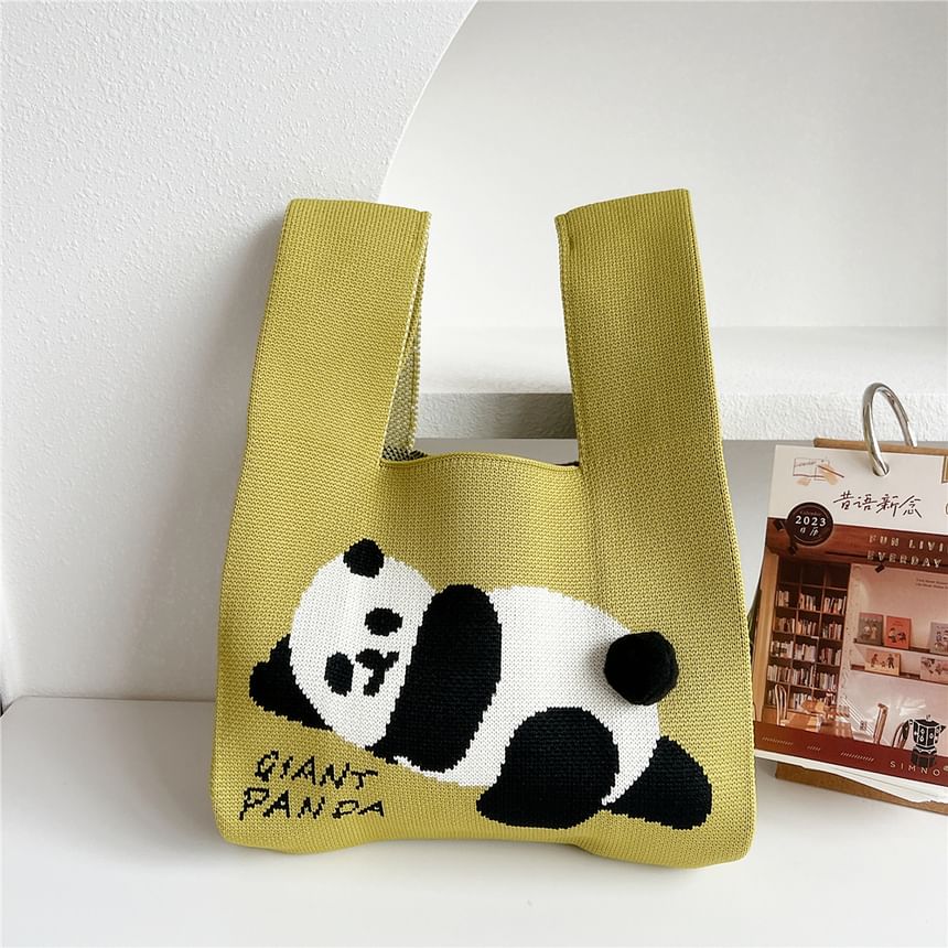 Panda Print Knit Tote Bag SpreePicky