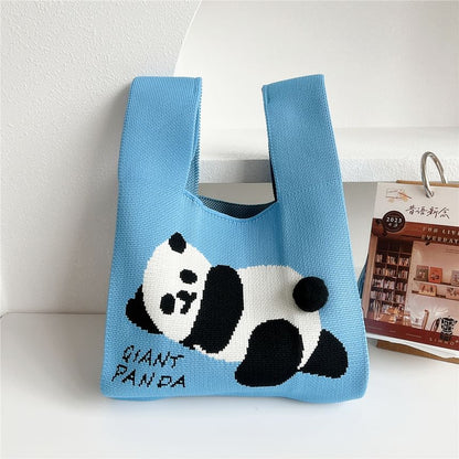 Panda Print Knit Tote Bag SpreePicky