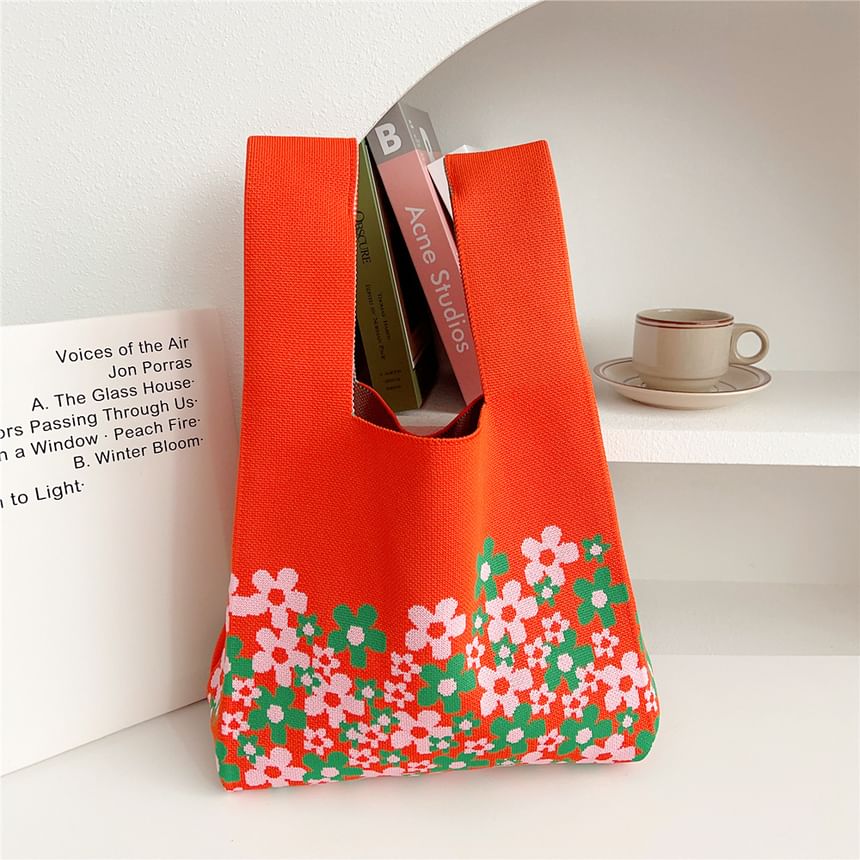 Floral Print Knit Tote Bag SpreePicky