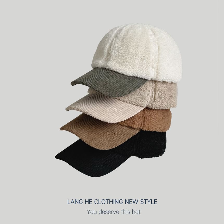 Corduroy Panel Faux Shearling Baseball Cap SpreePicky