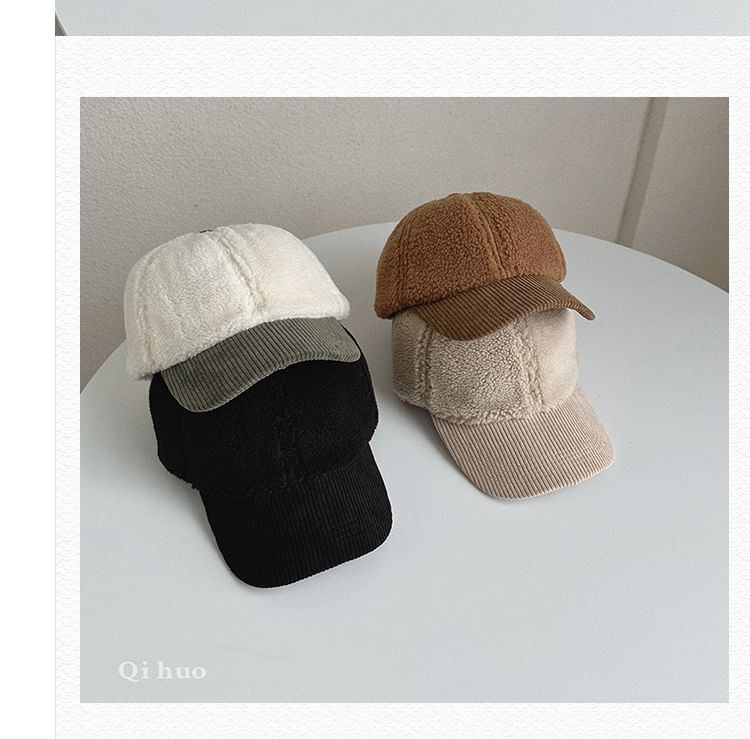 Corduroy Panel Faux Shearling Baseball Cap SpreePicky