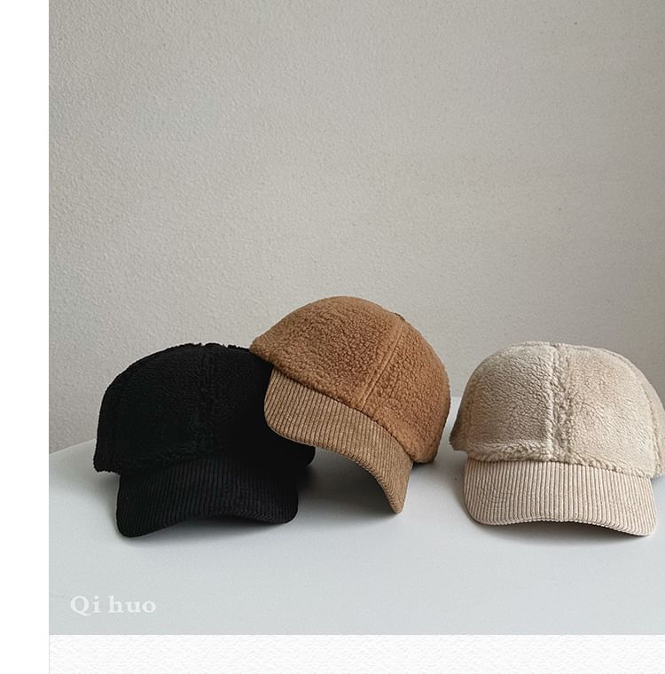 Corduroy Panel Faux Shearling Baseball Cap SpreePicky