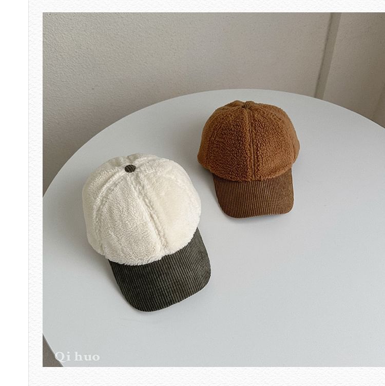 Corduroy Panel Faux Shearling Baseball Cap SpreePicky