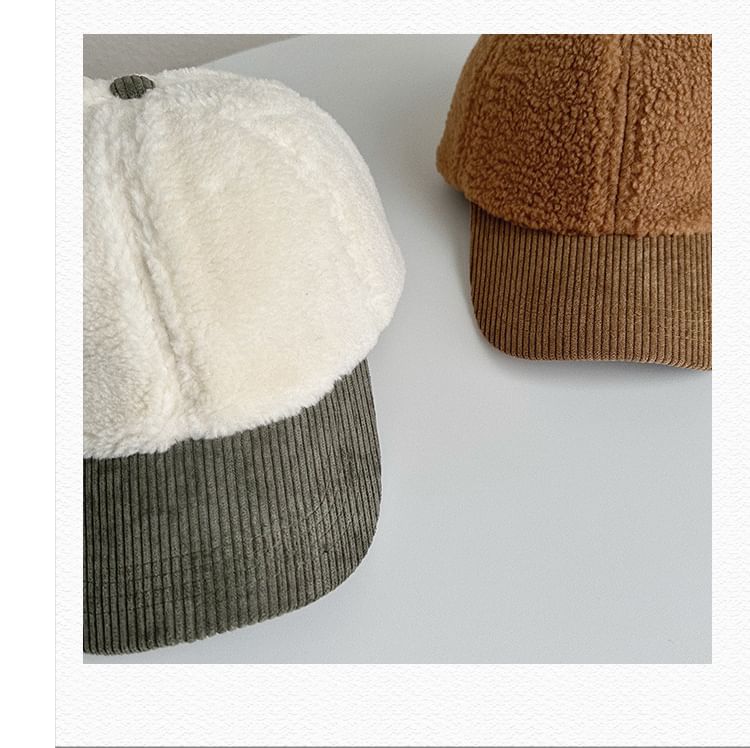 Corduroy Panel Faux Shearling Baseball Cap SpreePicky