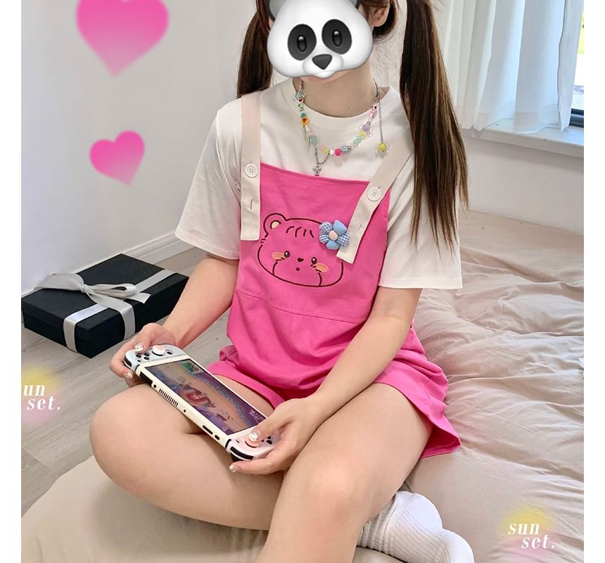 Short-Sleeve Shirt / Bear Print Jumper Shorts SpreePicky