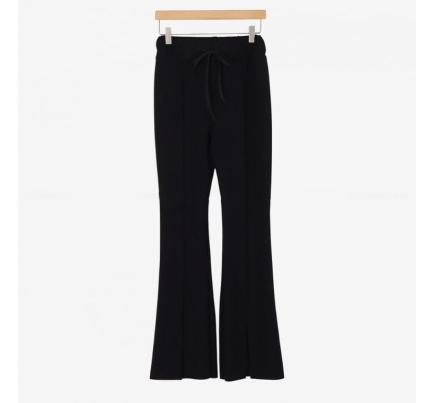 High Rise Plain Slim-Fit Boot-Cut Slit Pants SpreePicky