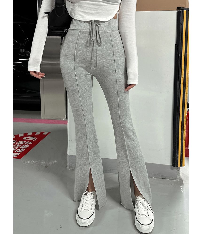 High Rise Plain Slim-Fit Boot-Cut Slit Pants SpreePicky