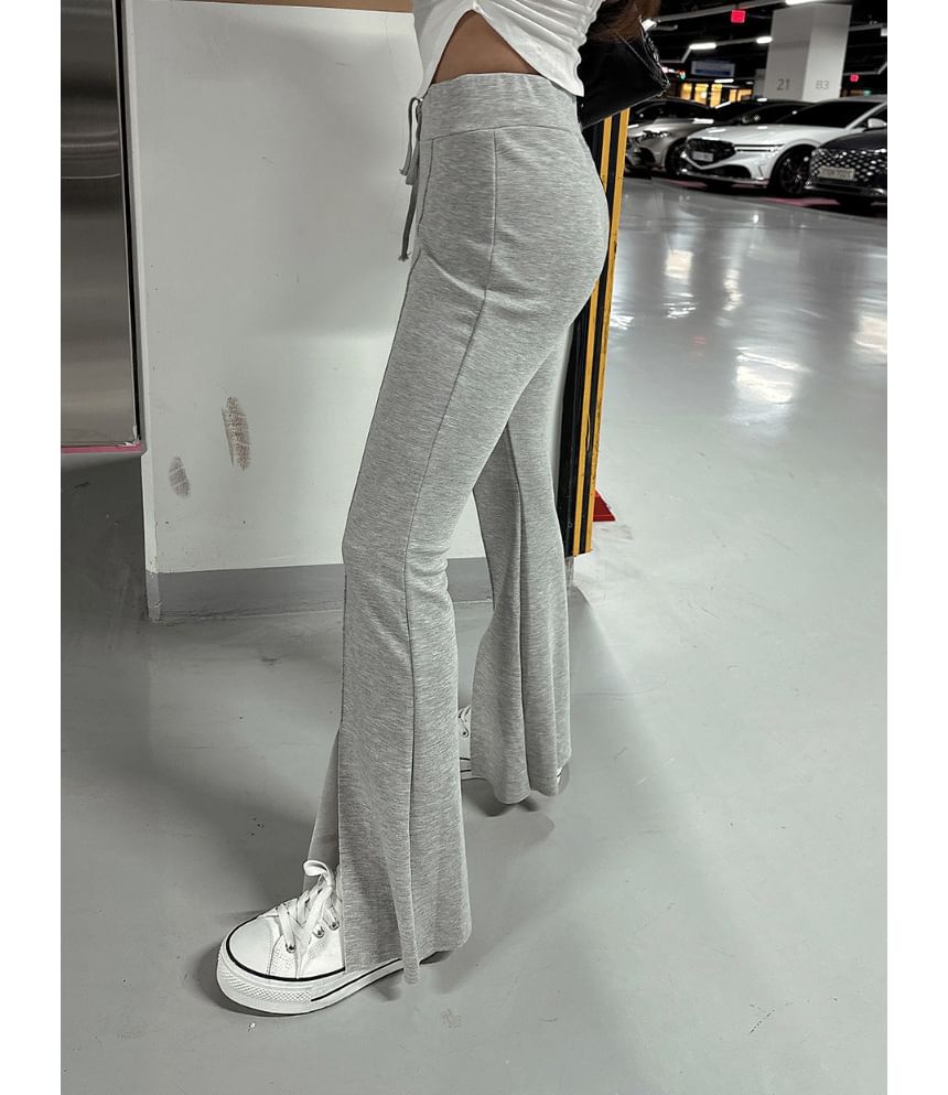 High Rise Plain Slim-Fit Boot-Cut Slit Pants SpreePicky