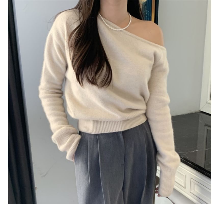 One-Shoulder Plain Sweater mySite