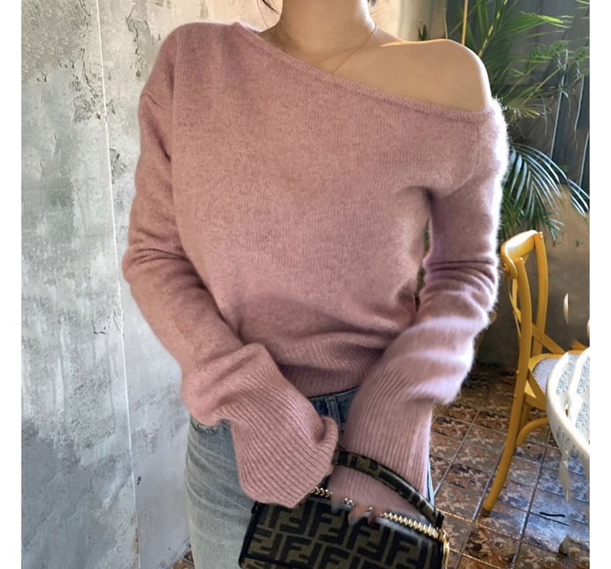 One-Shoulder Plain Sweater mySite