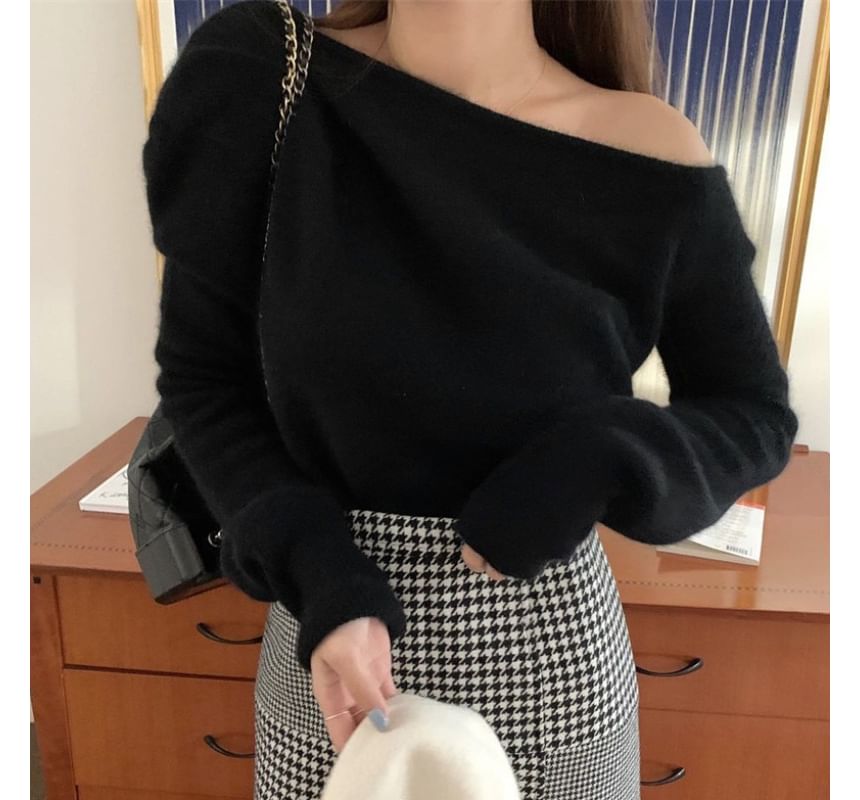 One-Shoulder Plain Sweater mySite