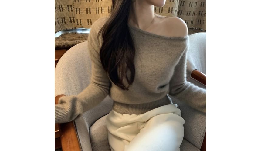 One-Shoulder Plain Sweater mySite