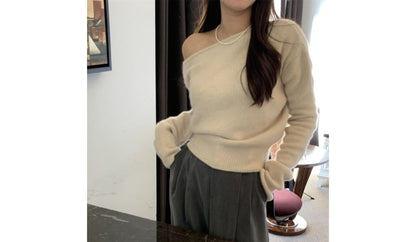 One-Shoulder Plain Sweater mySite