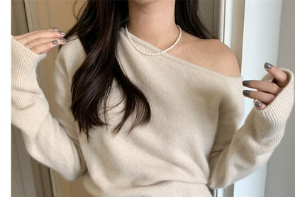 One-Shoulder Plain Sweater mySite