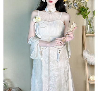 Short-Sleeve Sheer Panel Maxi Sheath  Lolita Dress  / Light Jacket / Set mySite