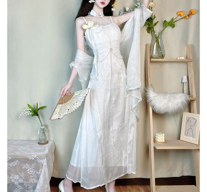 Short-Sleeve Sheer Panel Maxi Sheath  Lolita Dress  / Light Jacket / Set mySite