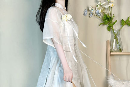 Short-Sleeve Sheer Panel Maxi Sheath  Lolita Dress  / Light Jacket / Set mySite