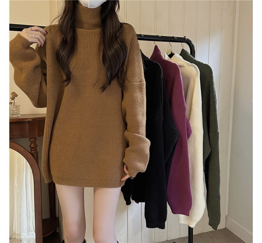 Turtleneck Plain Oversized Sweater SpreePicky